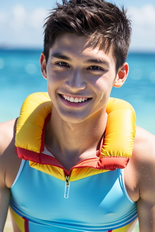male　Age 25 Lifesaver swimwear smiling