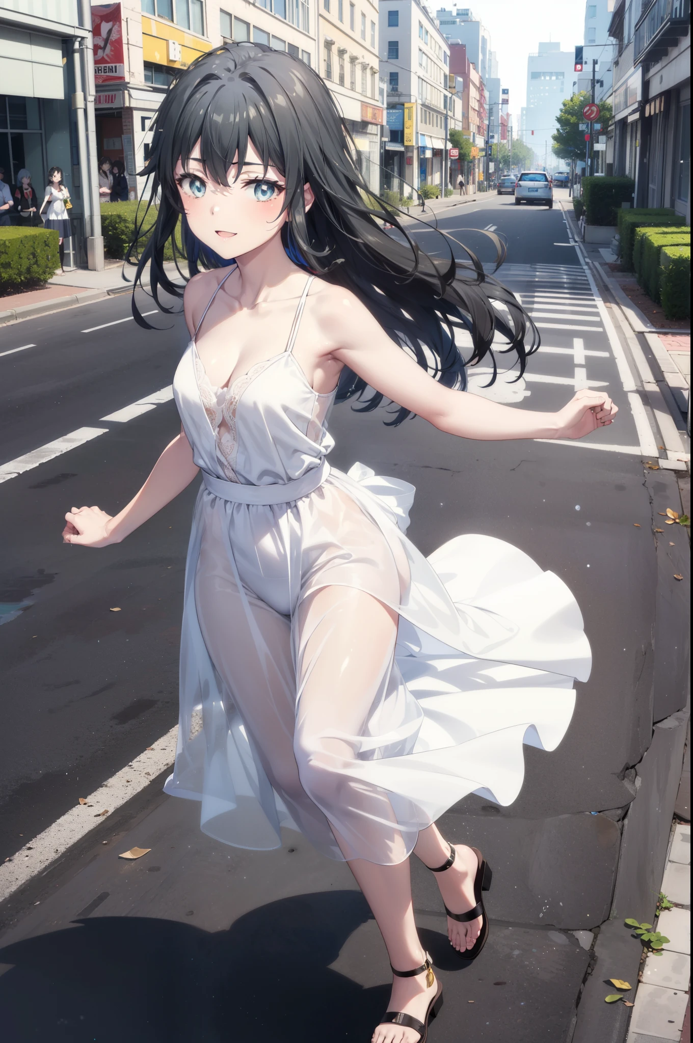 yukinoyukinoshita, Yukino yukinoshita, Black Hair, blue eyes, Long Hair,smile, Small breasts,happy smile, smile, Close your mouth,
, Sleeveless white dress,White long skirt,Cute Sandals,walking,Real Summer,Daytime,sunny,whole bodyがイラストの中に入っていくように,
break outdoors ,city,Building district,Coastal Road break looking at viewer, whole body,
break (masterpiece:1.2), highest quality, High resolution, unity 8k wallpaper, (shape:0.8), (Beautiful and beautiful eyes:1.6), Highly detailed face, Perfect lighting, Extremely detailed CG, (Perfect hands, Perfect Anatomy),