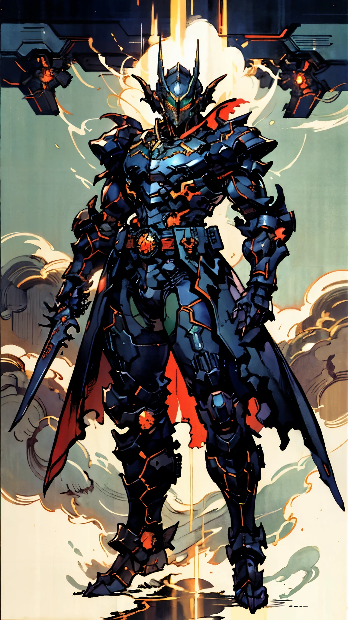 A man wearing a full-face helmet, a fantasy-style biomecha armored combat suit, green eyes, a composite layered chest armor, fully enclosed shoulder guards, matching arm and leg guards, the belt is adorned with dragon claw grasping orbs, primarily black with red accents, the design balances heavy with agility, a high-tech biological armor, (concept inspired by dragons, stand on the top of a skyscraper in a futuristic sci-fi city), this character embodies a finely crafted fantasy-surreal style armored hero in anime style, exquisite and mature manga art style, ((male:1.5, element, plasma, energy, the armor glows)), metallic, real texture material, dramatic, high definition, best quality, highres, ultra-detailed, ultra-fine painting, extremely delicate, professional, perfect body proportions, golden ratio, anatomically correct, symmetrical face, extremely detailed eyes and face, high quality eyes, creativity, RAW photo, UHD, 32k, Natural light, cinematic lighting, masterpiece-anatomy-perfect, masterpiece:1.5