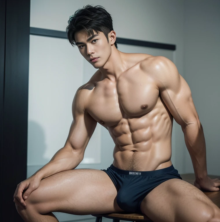 2 handsome chinese guy cuddling, romantic , manly，super realistic, tall, 20 years old，, strong sport body, sexy , detailed muscles, Inspired by Bian Shoumin, Inspired by Xiao Yuncong, yihao ren, yanjun cheng, jinyiwei, inspired by Huang Gongwang, xintong chen,  wearing no shirt and shorts, naked big chest abs , big chest abs, white transparent boxer, see through cloth, super sexy,, Gorgeous wet transparent clothes,, short sleeves, thong, g string bikini, jockstrap, skiny wear, Wearing transparent underwear, big bulge, nice bulge shape,big juicy butts,  bare butts, naked butts, long big dick masturbate, correct dick shape, open legs, Dark blue decorative clothing，yakuza male tattoo, handsome male，Highest resolution，Muscles look good，hairy body，Wheat complexion，blue eyes（thin eyes 1：3），whole body image, class room background, full  detailed background, beautyfull clear light, look at the viewer , catching eyes, smirt smile, 