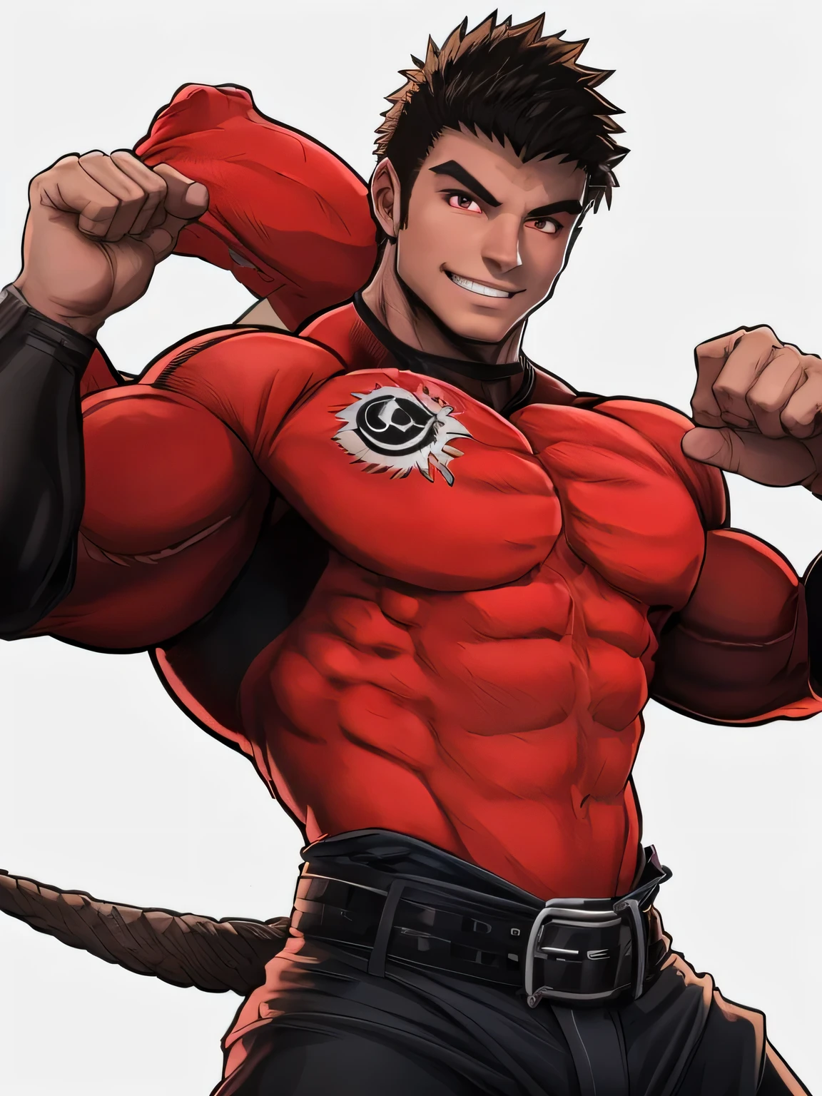 1 guy, Monster Guy, gradient, colored leather, waist-length portrait, emotion of confidence on the face