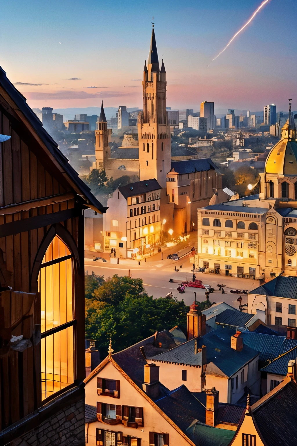 Meteors Fall、Medieval cityscape illustration