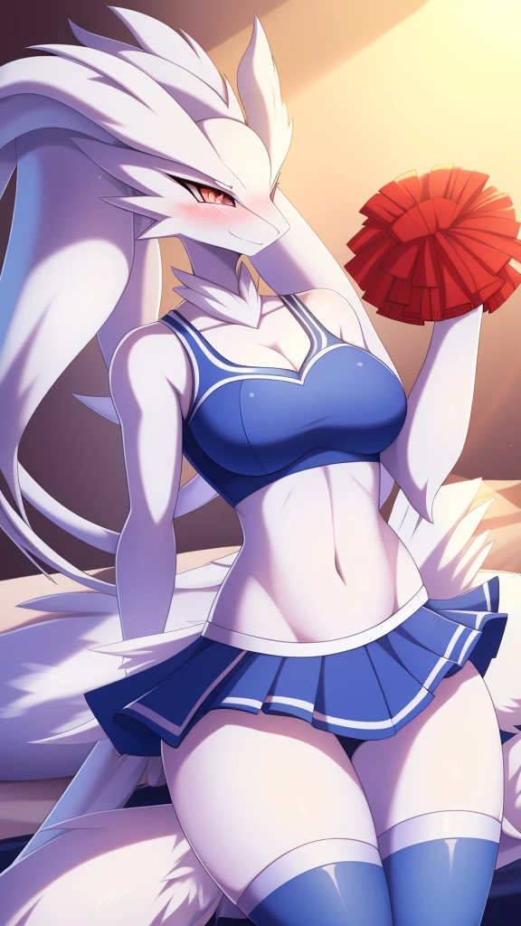 Reshiram,furry,Bust 87,Waist 57,Thigh 86,Good resolution,on the bed,Cheerleading uniform,Good light and shadow details,shade,sexy body,blushing