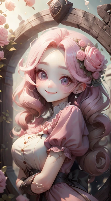 In front of the rose gate、Pink Dress、Large, clear eyes、high resolution、Ultra delicate、Looking this way and smiling、Beautiful face、Super Beauty,Kyasha