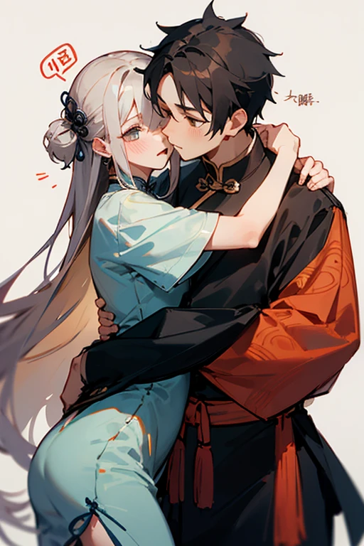 Male and female hugging diagram，Chinese style，girl cute