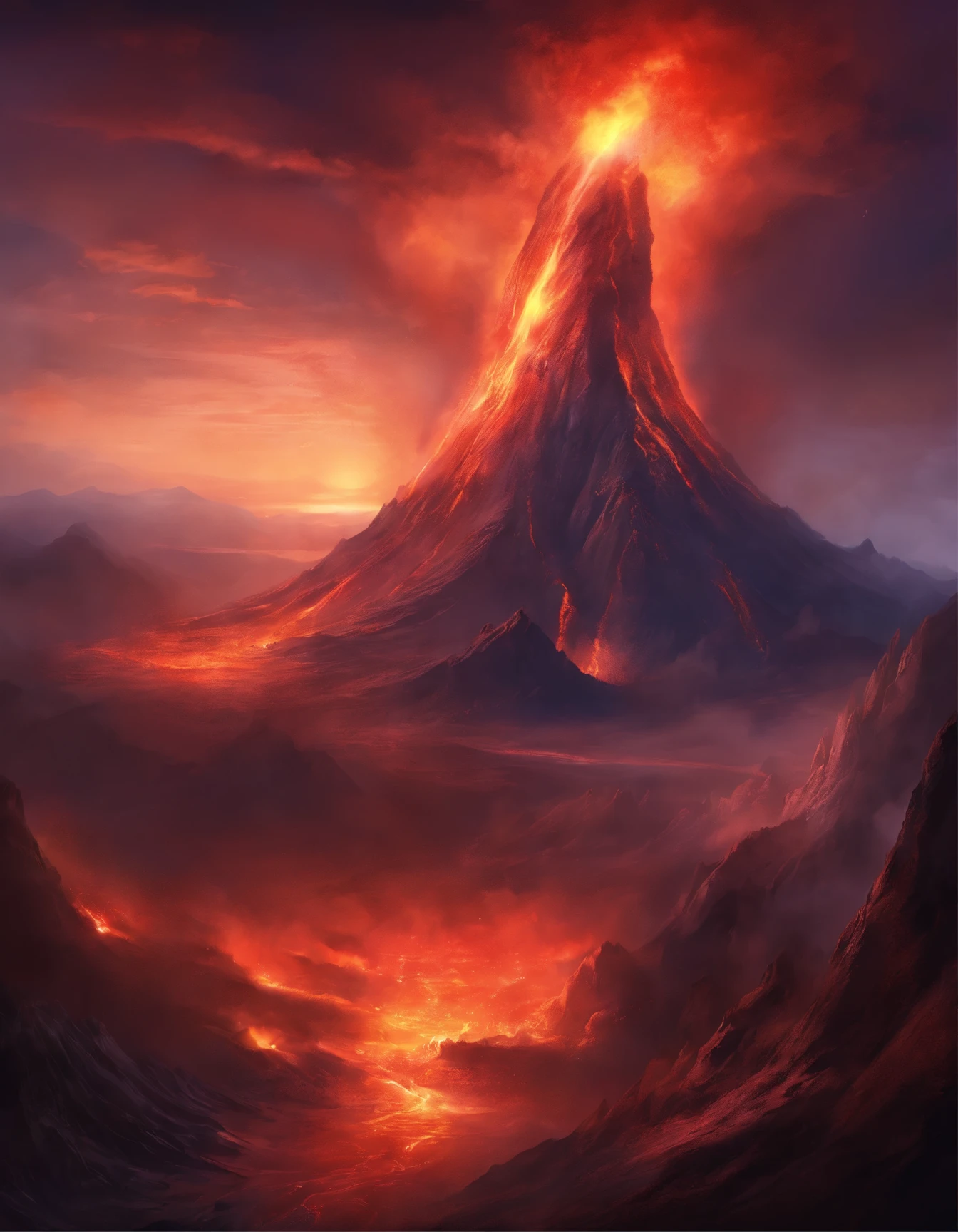 Volcanic eruption at night.