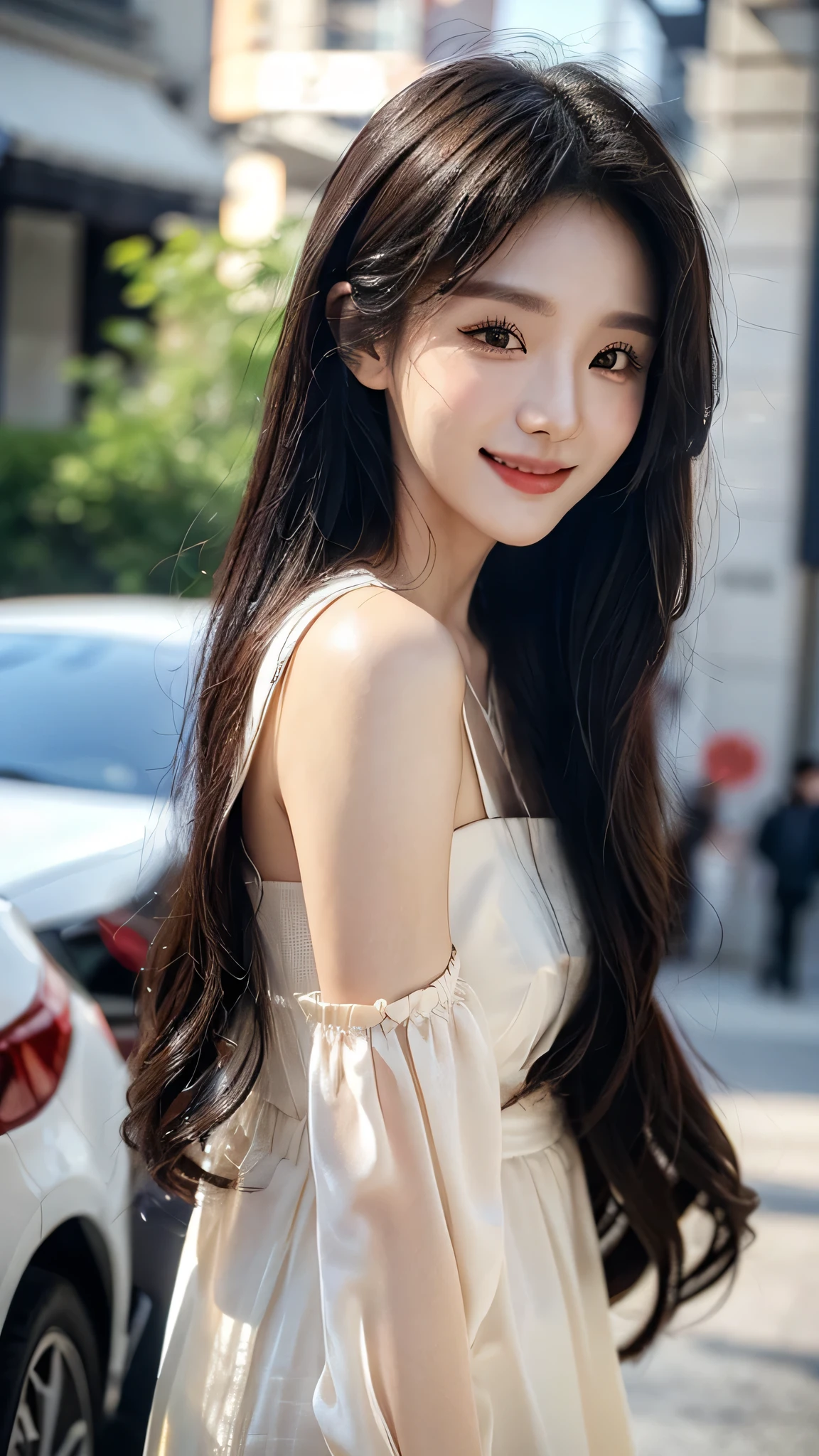 ​masterpiece、top-quality)、1 beutiful girl、(( plain clothes:1.1))、((Wearing black sunglasses )), (Detailed beautiful eyes), ((Detailed skin)) , ((Detailed beautiful hair))、((Smaller face))、((Neutral face))、((Face seen from the side))、((Light brown eyes))、((Korean Girl))、((18year old))、((cool lady))、((A shy smile on his face))、((Korean Makeup))、((elongated and sharp eyes))、((Happy dating))、((Shot from the same height as your face)、), ((CG rendering)), ((Blurred background)), ((deep shadow)),  ((16K)),  ((Very detailed)), ((wallpaper)), ((depth of field)), ((movie light)), (( Ray tracing)).
