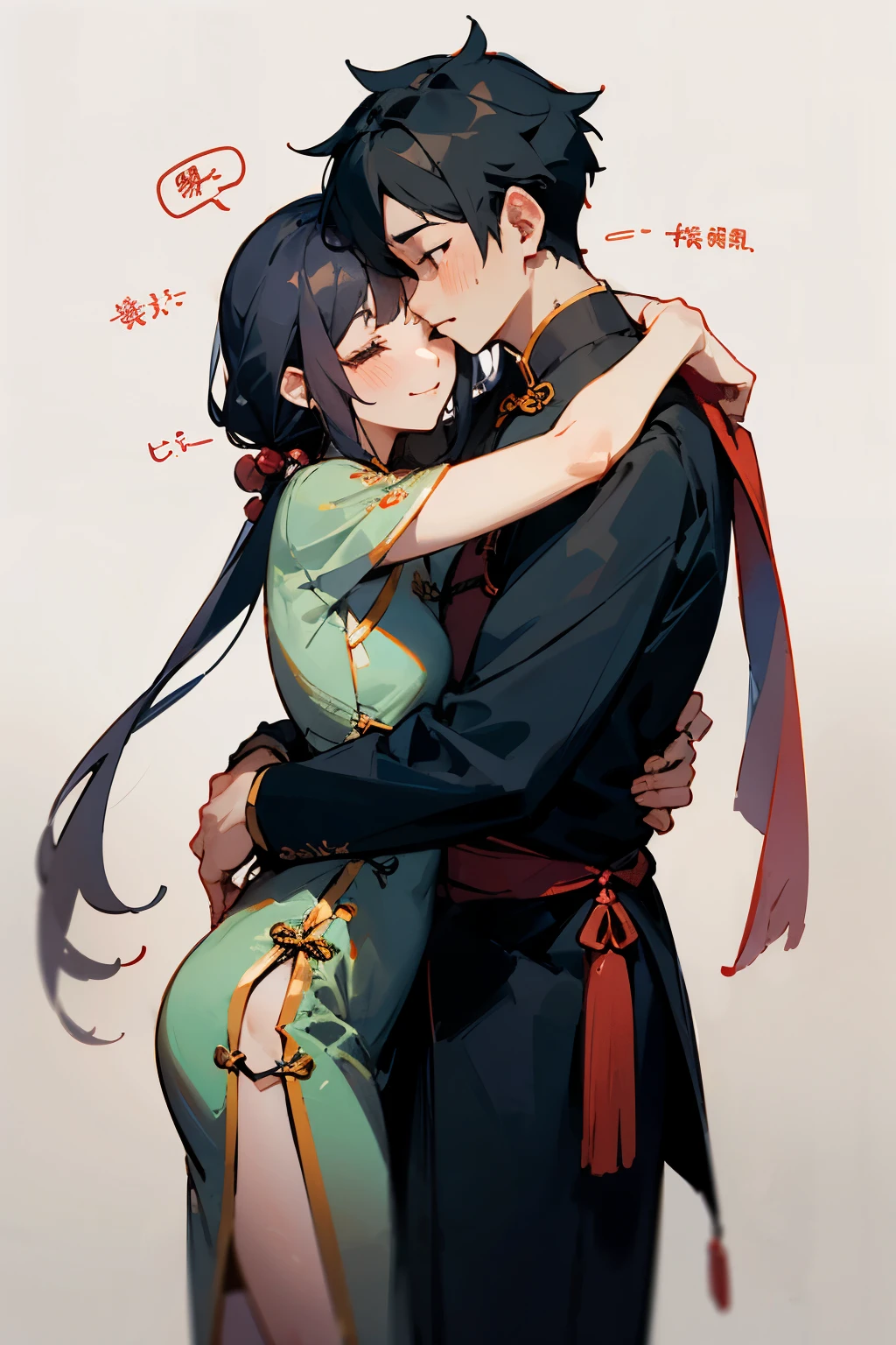 Male and female hugging diagram,Chinese style,girl cute