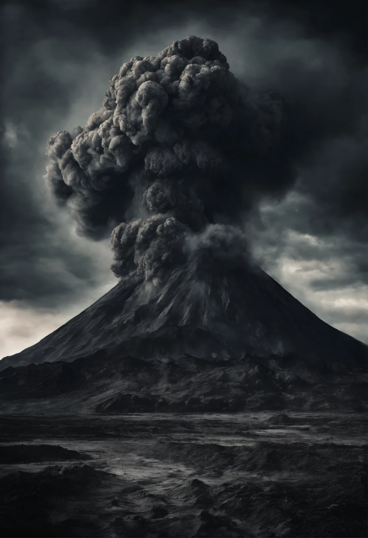 Volcanic eruption at night.