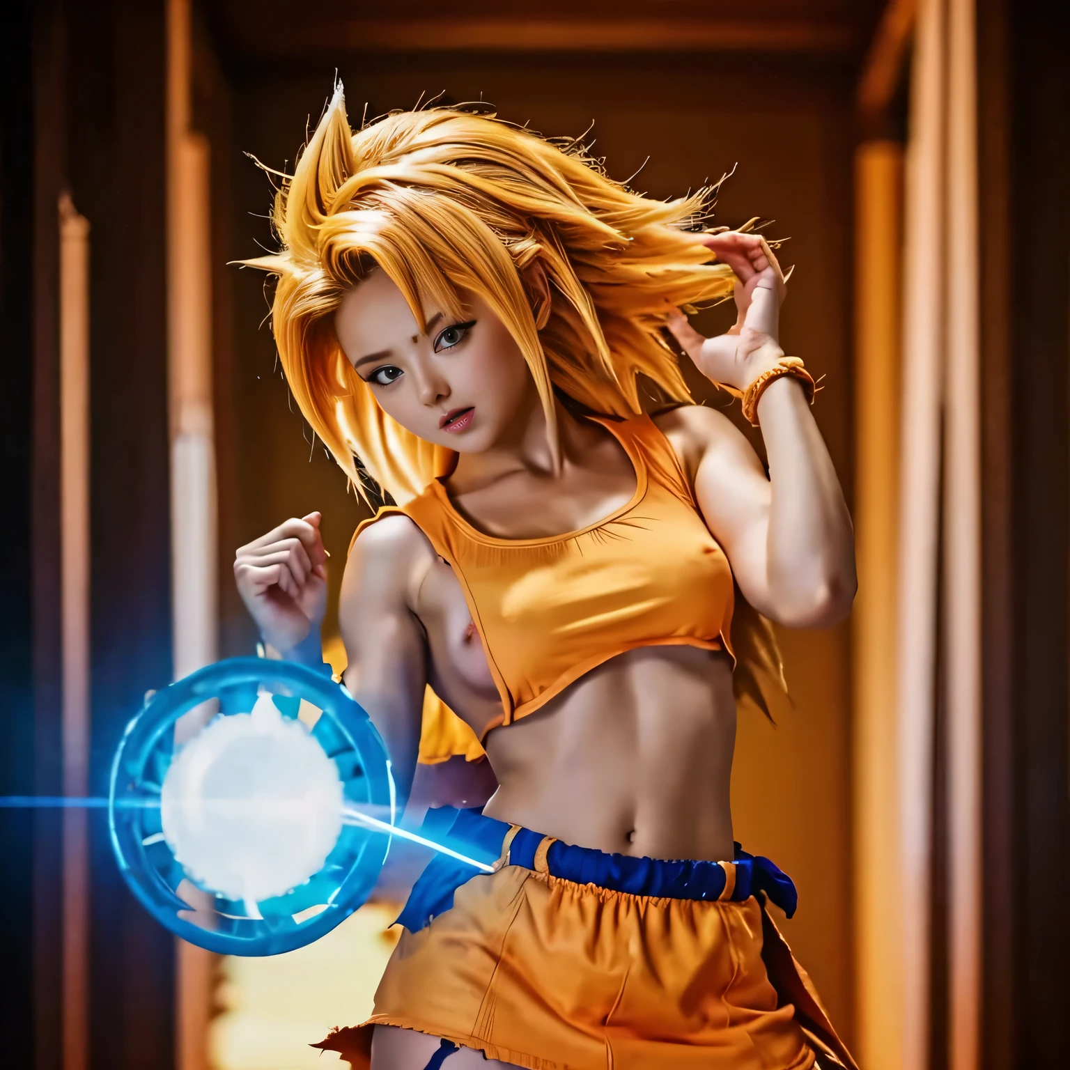 Super Saiyan Girl, Kamehameha, hightquality, nsfw, torn clothes