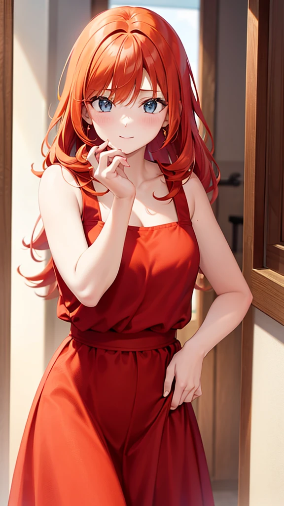 Orange hair redhead girl dressed in red 