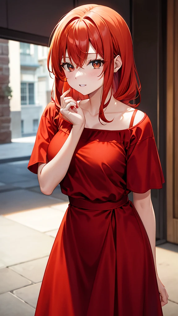 Orange hair redhead girl dressed in red