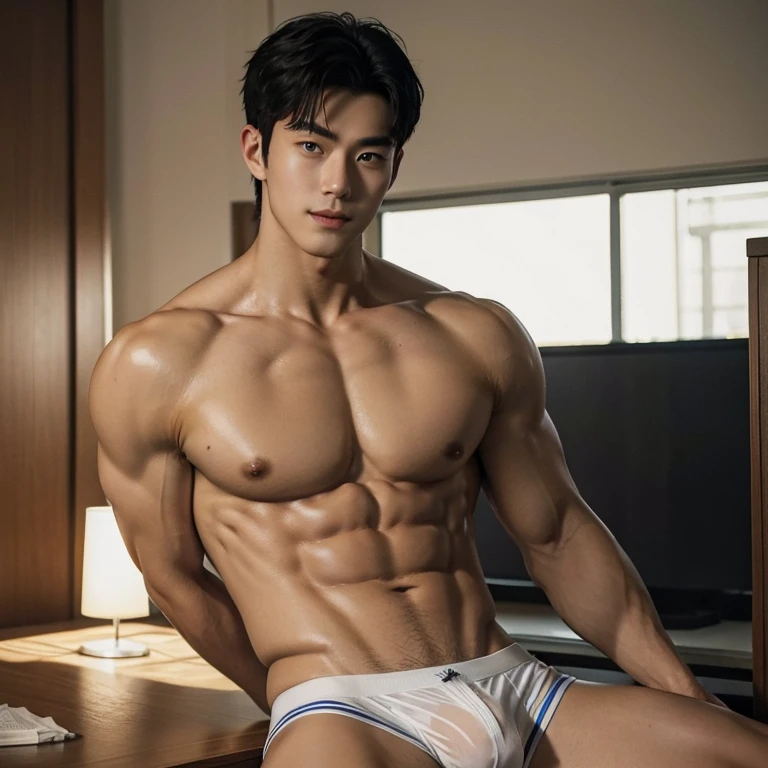 2 handsome chinese guy cuddling, romantic , manly，super realistic, tall, 20 years old，young baby face, strong sport body, sexy , detailed muscles, Inspired by Bian Shoumin, Inspired by Xiao Yuncong, yihao ren, yanjun cheng, jinyiwei, inspired by Huang Gongwang, xintong chen,  wearing no shirt and shorts, naked big chest abs , big chest abs, white transparent boxer, see through cloth, super sexy,, Gorgeous wet transparent clothes,, short sleeves, thong, g string bikini, jockstrap, skiny wear, Wearing transparent underwear, big bulge, nice bulge shape,big juicy butts,  bare butts, naked butts, naked body, long big dick masturbate, correct dick shape, open legs, Dark blue decorative clothing，yakuza male tattoo, handsome male，Highest resolution，Muscles look good，hairy body，Wheat complexion，blue eyes（thin eyes 1：3），whole body image, class room background, full  detailed background, beautyfull clear light, look at the viewer , catching eyes, smirt smile