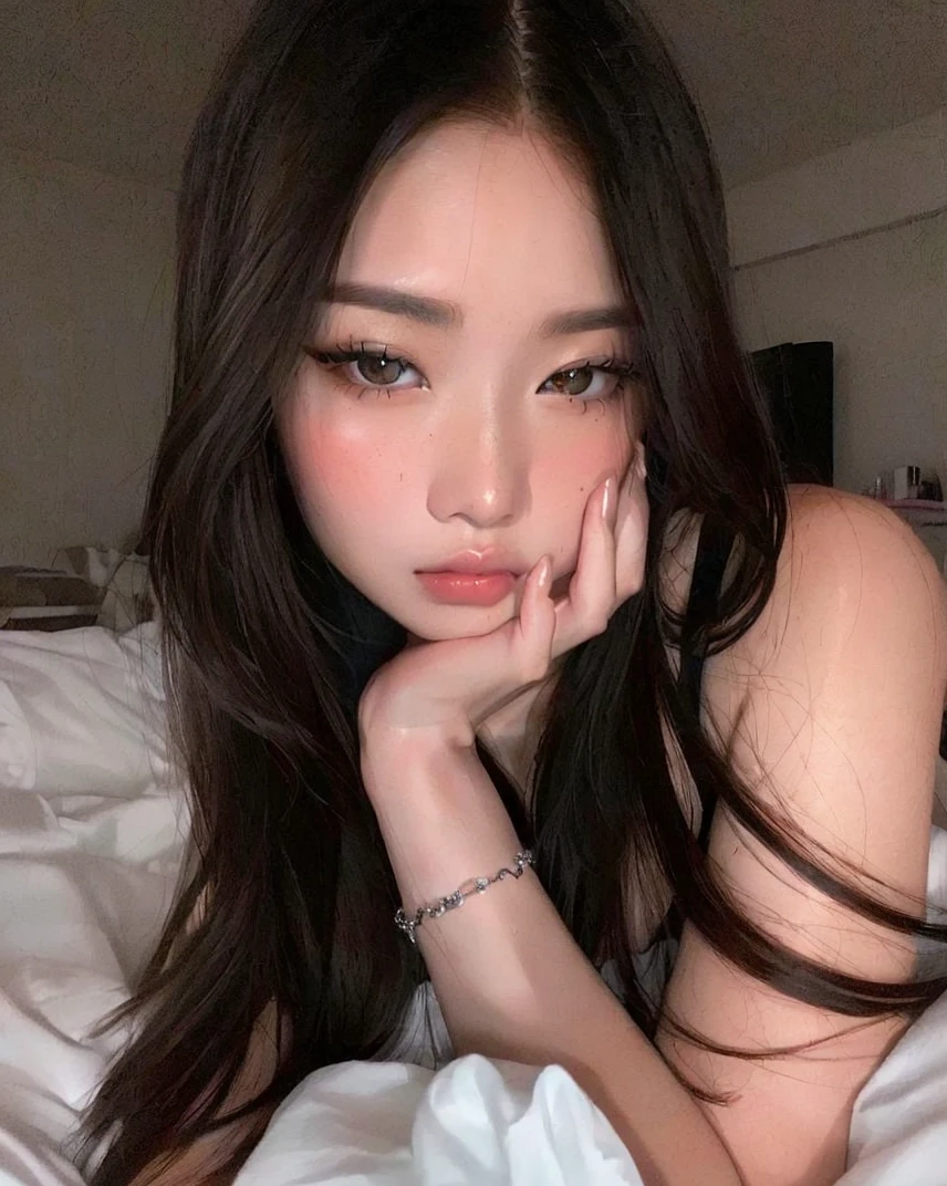 arafed asian woman laying on a bed with her hand on her chin, beautiful asian girl, asian girl, asian features, young cute wan asian face, asian face, korean girl, blackpink jennie, young asian girl, detailed face of a asian girl, south east asian with round face, asian beautiful face, gorgeous young korean woman, an asian woman, chinese girl