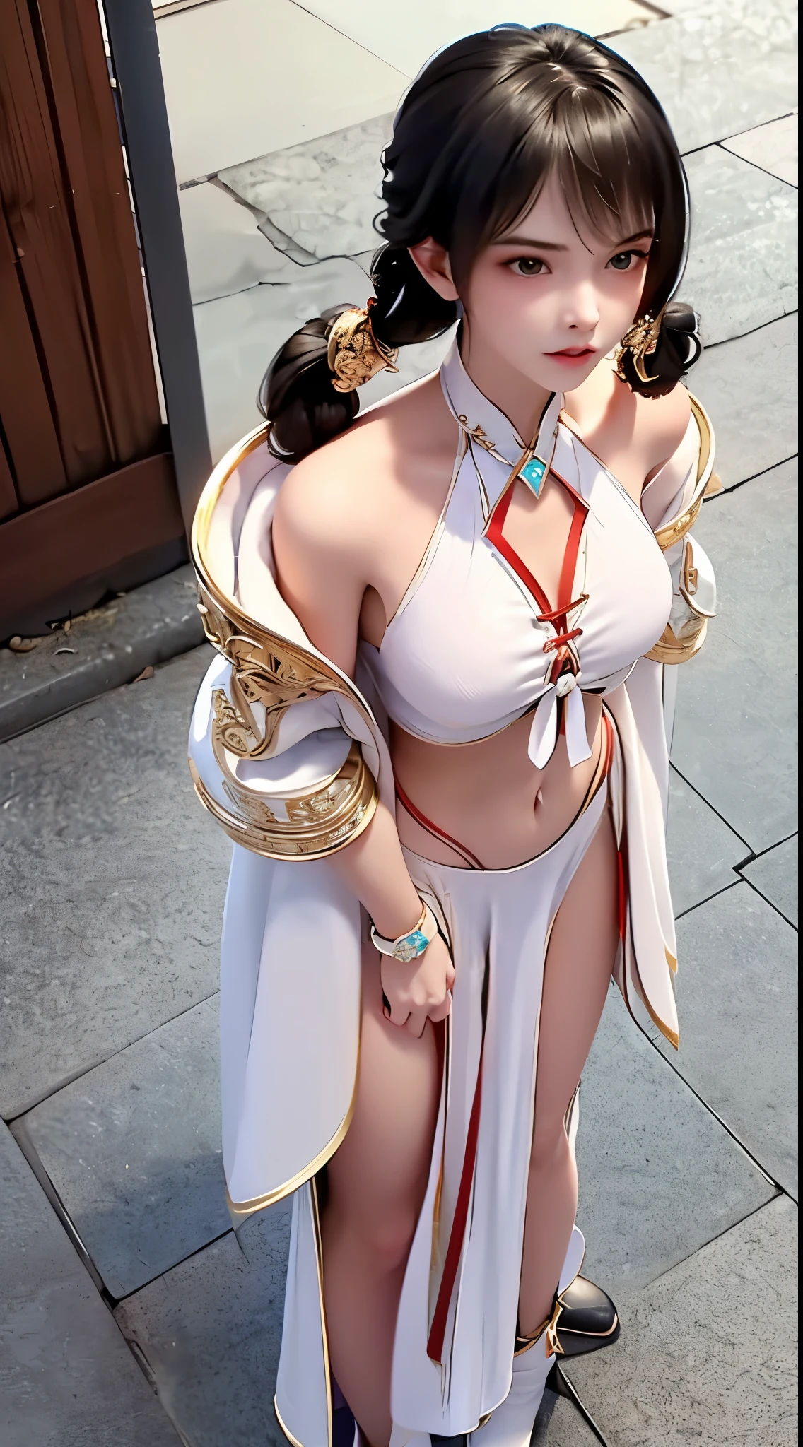 photorealistic, high resolution, 1women, mature female, solo, hips up, jewelry, hanfu, NVDI