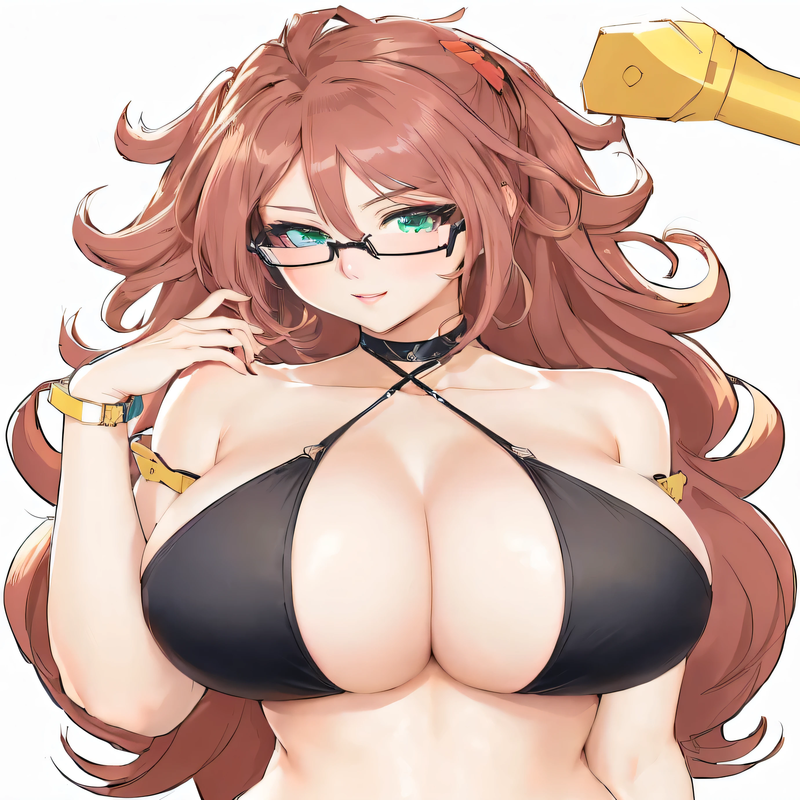 anime girl with glasses and a black bikini posing for a picture, seductive anime girl, oppai, marin kitagawa fanart, anya from spy x family, commission for high res, with a large breasts, big breasts!, biomechanical oppai, anime moe artstyle, oppai proportions, oc commission, anime goddess, sultry smirk, big breasts!!
