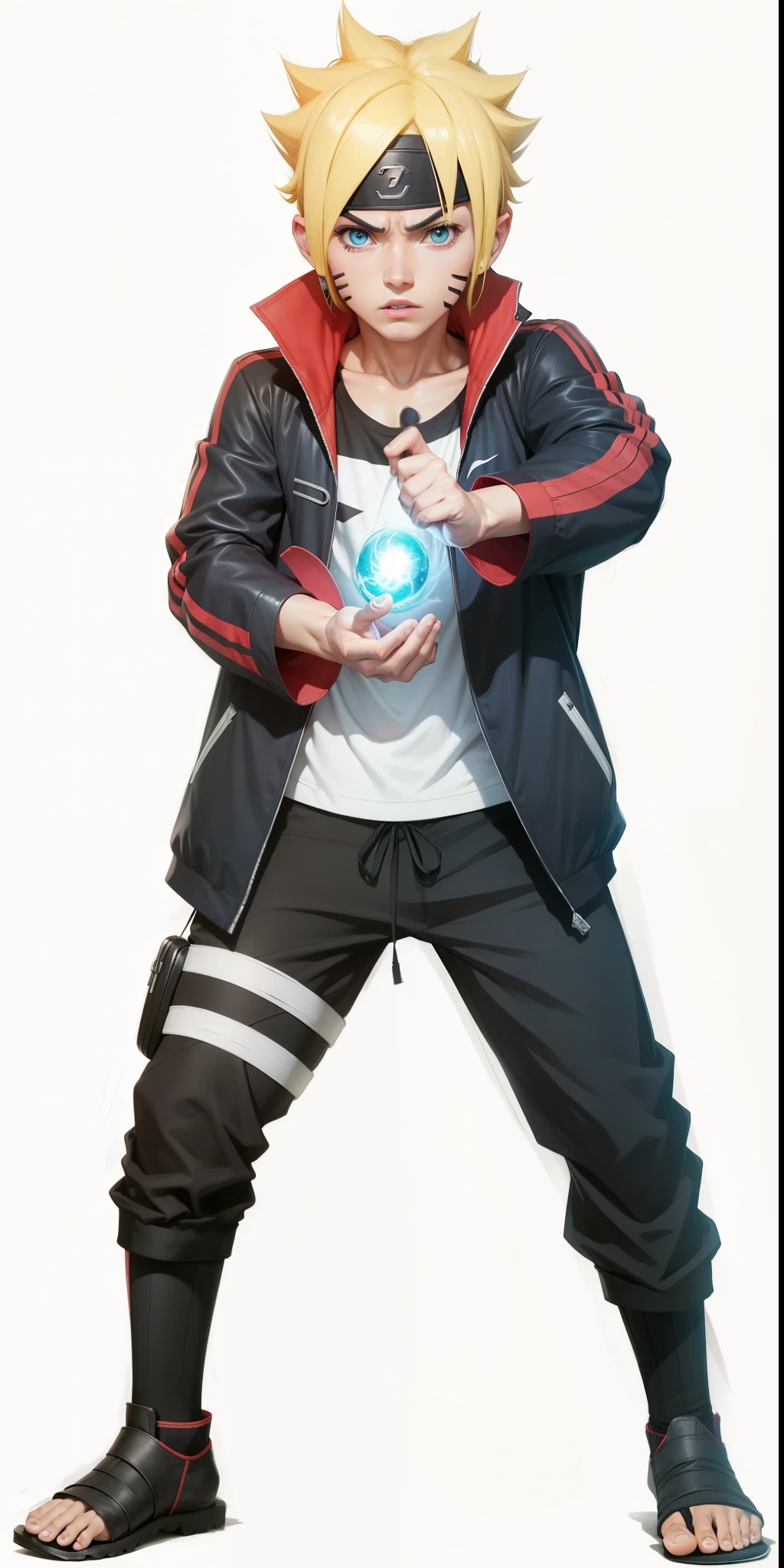 Boruto, extremamente realista, muito bonito, roupas realista, detalhado, 8k, fitness, bola de energia, Rasengan 