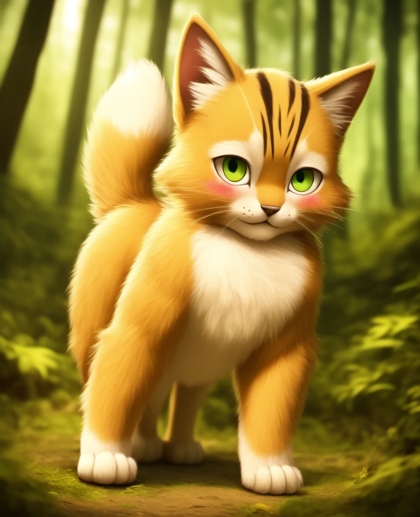Dagashi, ( Hairy body) , (Realistic fur) , Are standing, Fluffy tail, blush, (:3), A cross between a boy and a cat, happy , Cinema Lighting ,4K, in the forest, cute nude Naked Naked Completely naked sit down Sit with your hands on the ground On all fours quadruped Quadrupedal