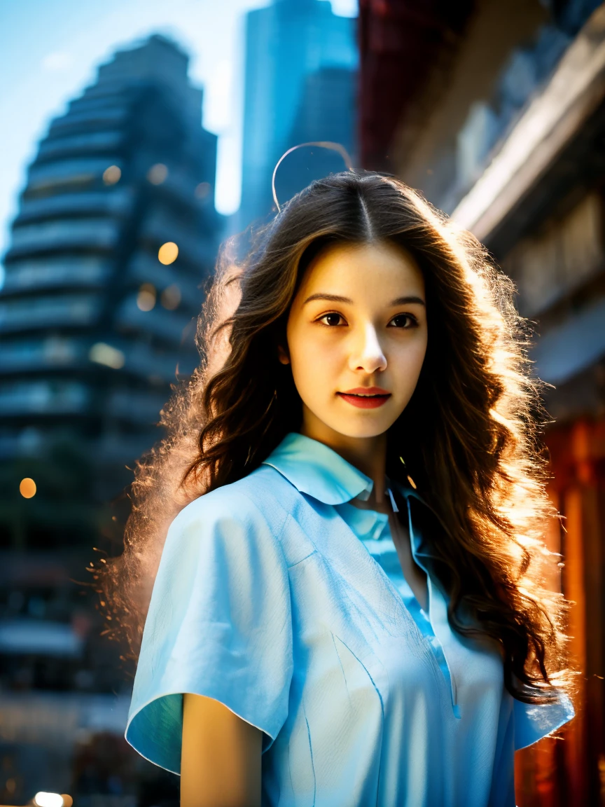 18-year-old player，Ultra HD resolution，8k，Realistic style，Sporty，Natural light，Jersey texture，cheer，Long hair，hale and hearty，whole body，White skin，Chinese Girl，Chinese Girl，long hair，In the city，High-rise buildings，很多High-rise buildings，Long legs，Smile，Blue sky，audience，Facing the camera，Short-sleeved jersey，Black neckline，Black cuffs，Black shorts，Sweatpants，sports shoes，whole body，大Long legs，masterpiece，best quality，high resolution，8K，original photo，real picture，Digital Photography，(UHD, anatomically correct, textured skin, ccurate, award winning), 1lltnh1