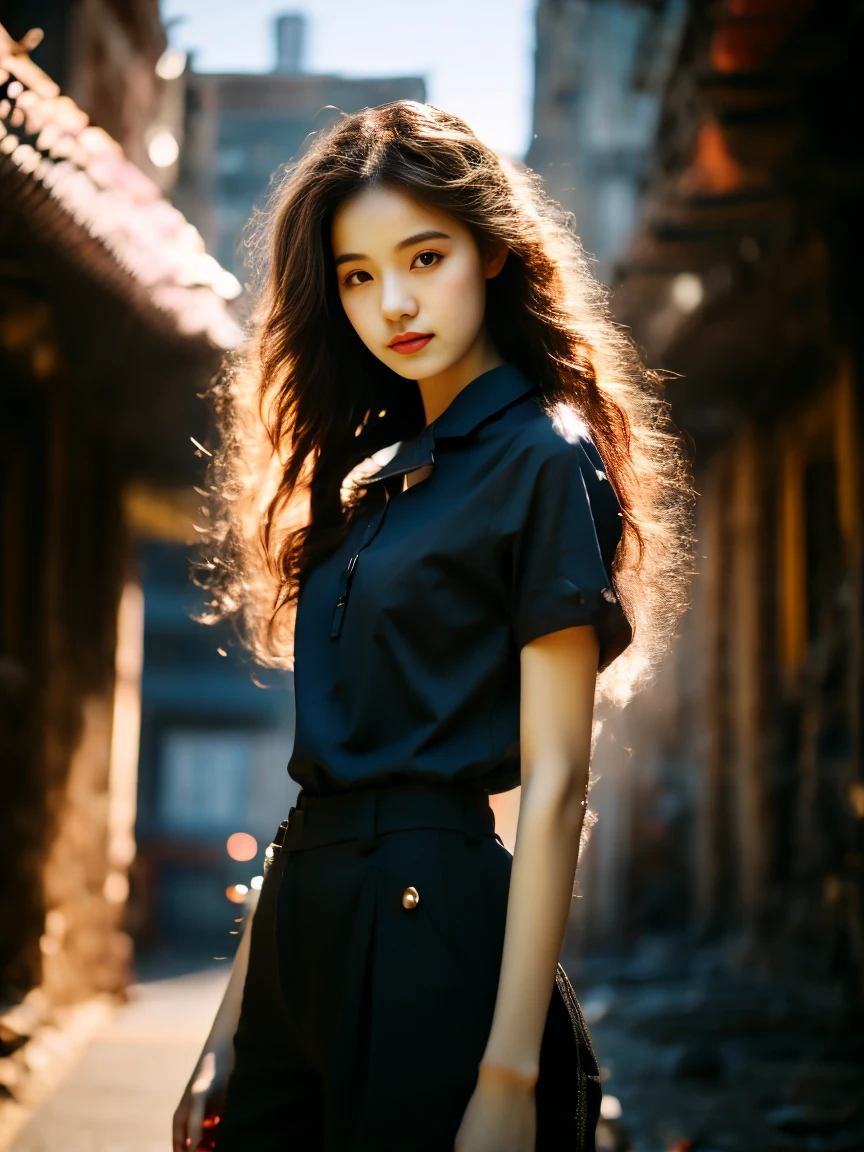 18-year-old player，Ultra HD resolution，8k，Realistic style，Sporty，Natural light，Jersey texture，cheer，Long hair，hale and hearty，whole body，White skin，Chinese Girl，Chinese Girl，long hair，In the city，High-rise buildings，很多High-rise buildings，Long legs，Smile，Blue sky，audience，Facing the camera，Short-sleeved jersey，Black neckline，Black cuffs，Black shorts，Sweatpants，sports shoes，whole body，大Long legs，masterpiece，best quality，high resolution，8K，original photo，real picture，Digital Photography，(UHD, anatomically correct, textured skin, ccurate, award winning), 1lltnh1