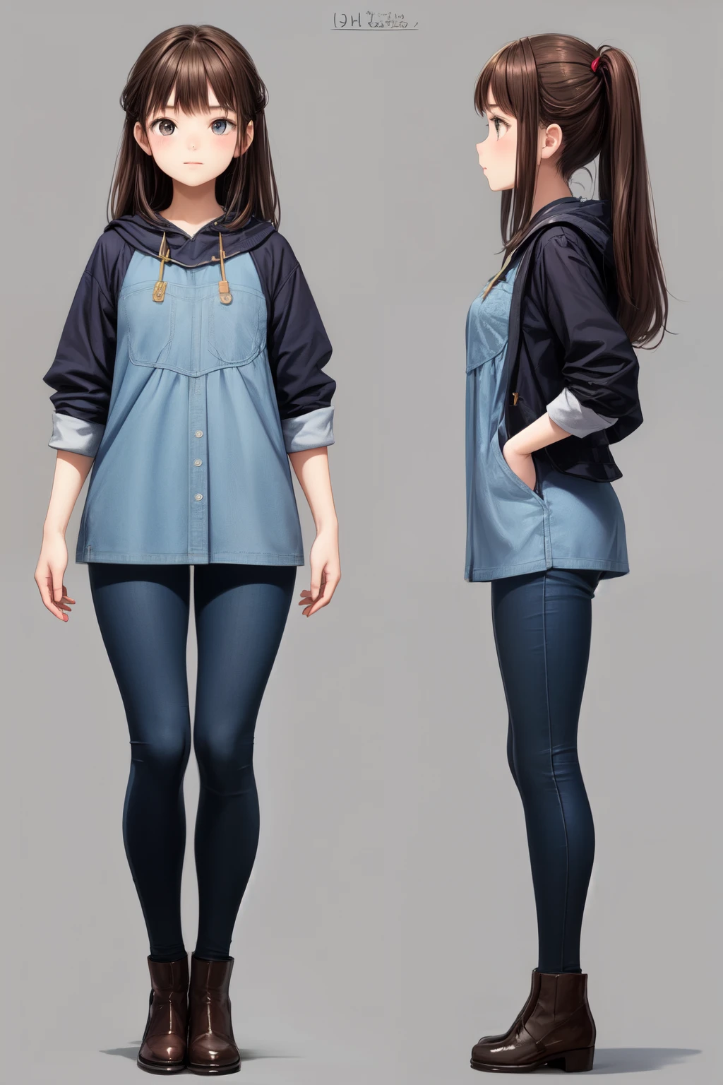(best quality, masterpiece), 1girl, 15 yo,cute, standing girl, two view drawing, front and side, character sheet,full body,simple background,Front face,profile
