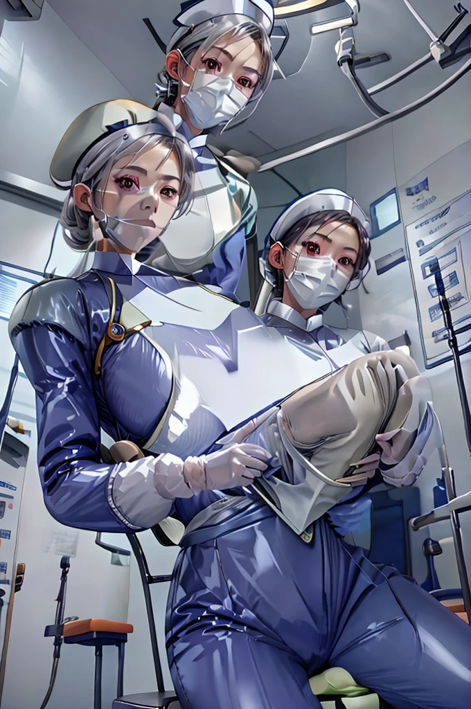 nurse uniform,hospital, latex nurse suit,nurses,busty,elbow gloves,labcoat,white hair woman,white eyes , gigantic ,medical instruments,asian nurse,two nurses,speculum,examination room,oversize ,big ass ,strap on, lay on table ,legs spreaded,giving birth,gyno chair , dentist,Milf,latex,grey uniform