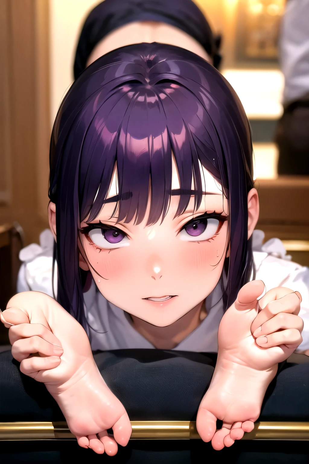 woman, Tears running down her face, Are crying, her eyes are crazy、her pupils are at the top of her eyes, her mouth is wide open present, completely naked, not wearing Clothes, naked, woman's posture is with spread your legs, Crab crotch, spread your legs, masturbation, dildo, highest quality, Super detailed, beautiful ninja DB portrait, devil_slayer_uniform, alone, smile, Day本語_Clothes, closed_mouth, portrait, lips, cloud, null, green_null, Day, side lock, volume lighting, highest quality, masterpiece, intricate details, tone mapping, sharp focus, ultra detail, Trending at ArtStation,