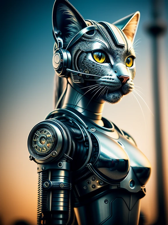 A modern metal kitten made out of metal, (cyborg:1.1), ([tail | detailed wire]:1.3), (intricate details), hdr, (intricate details, hyperdetailed:1.2), cinematic shot, centered