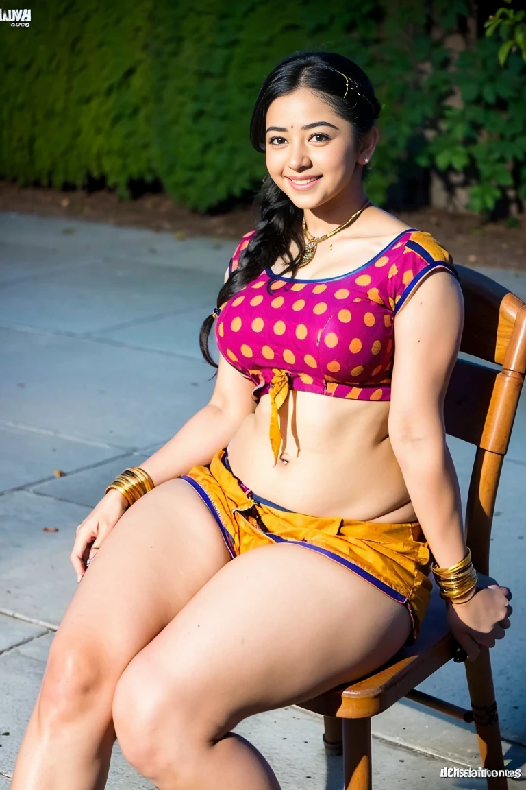 HD wallpaper 32k cinematic shoot of a Beautiful cute Rashmika Mandanna, with thick thighs and a curvy waist, twin braids,  wearing an Indian blouse top, extreme micro denim shorts, horny, seductively, in a school corridor, dotted blouse top, smiling, ((long curvy waist)), ((lowwaist)), ((curvy waist)), ((bare feet)), ((full body view)), ((double thick thighs)), ((sitting on a chair)), ((legs crossed))