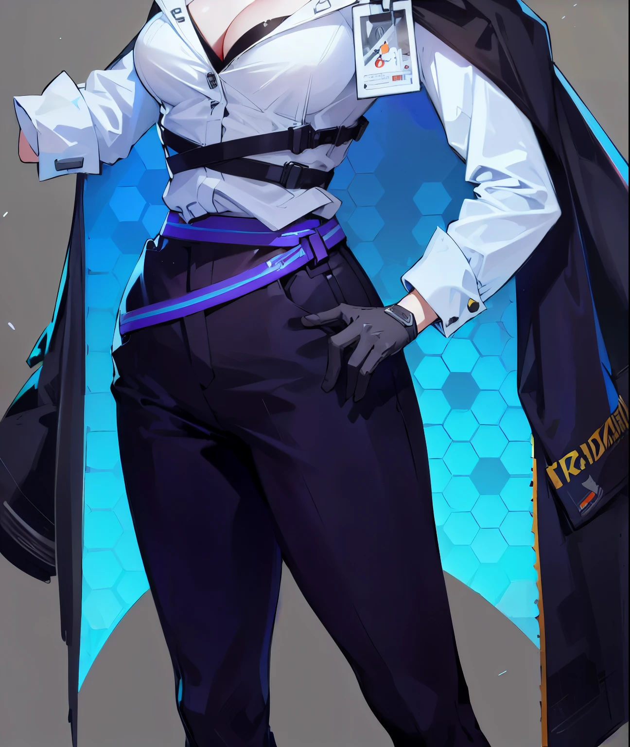 Cyberpunk,Black trousers,Gradient sci-fi cape,Black gloves,Ultra Detailed
