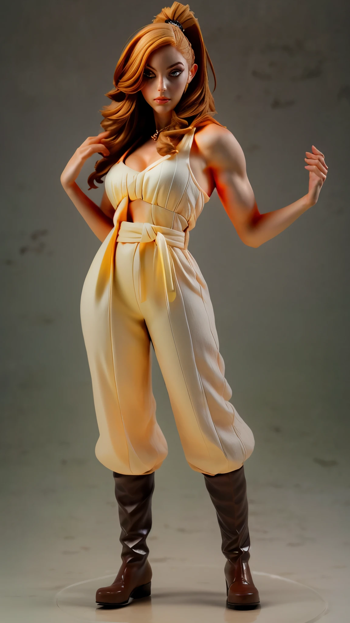 (best quality,4k,8k,highres,masterpiece:1.2),ultra-detailed, An action figure of a Amazonian Readhead, Viking Princess, laurenphillips, red hair, white seethru tanktop, brown pants, triumphant pose, -Muscular Female-, ((Fullbody-shot)) HDR, 8k, absurdres, cinestill 800, sharp focus, add_detail:2 (1woman, solo)