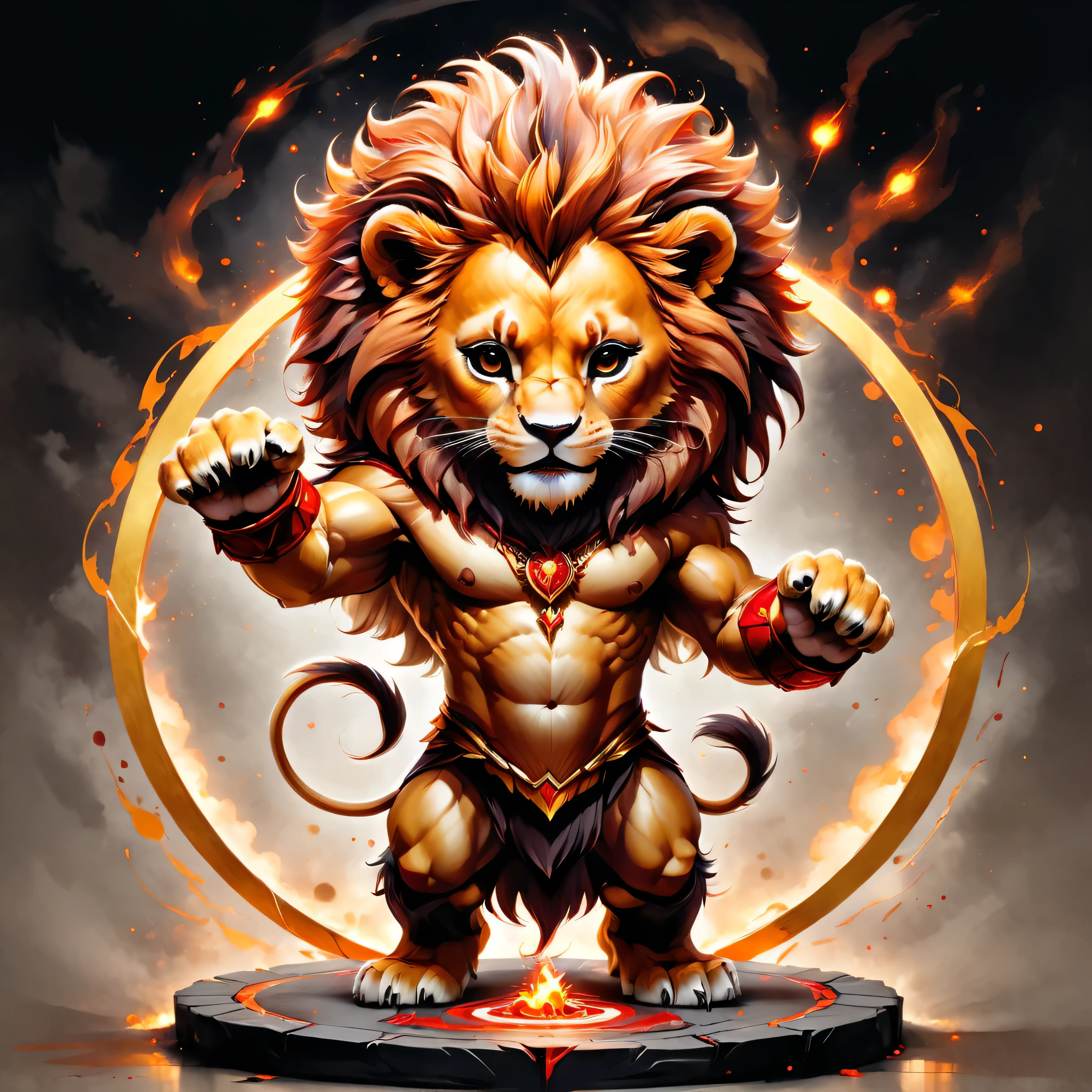 RAW photo of an anthro lion drawing a summoning circle, innocent, super detail, ultra-realism, color, cute, chibi