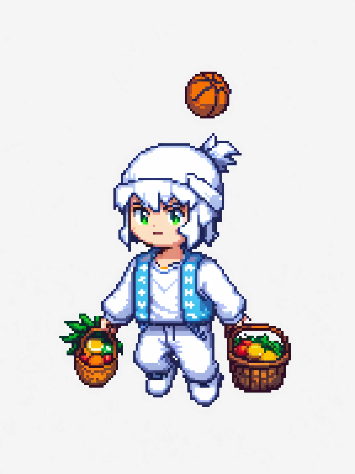pixel art, basket, character de jogo adulto, color white, roupa white, simple white background, game icon, 64 bit style