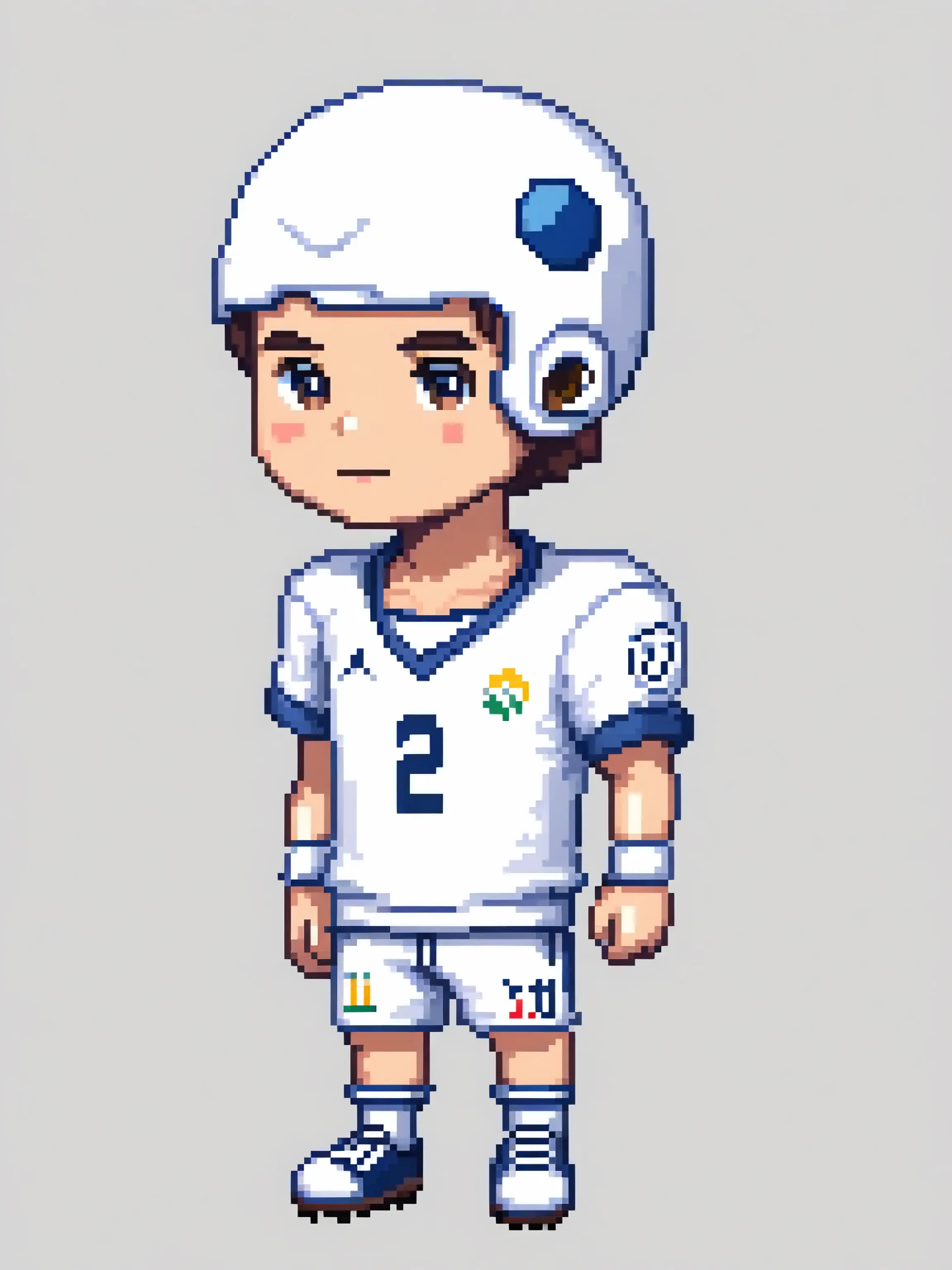 pixel art, football, character de jogo adulto, color white, roupa white, simple white background, game icon, ?? bit style