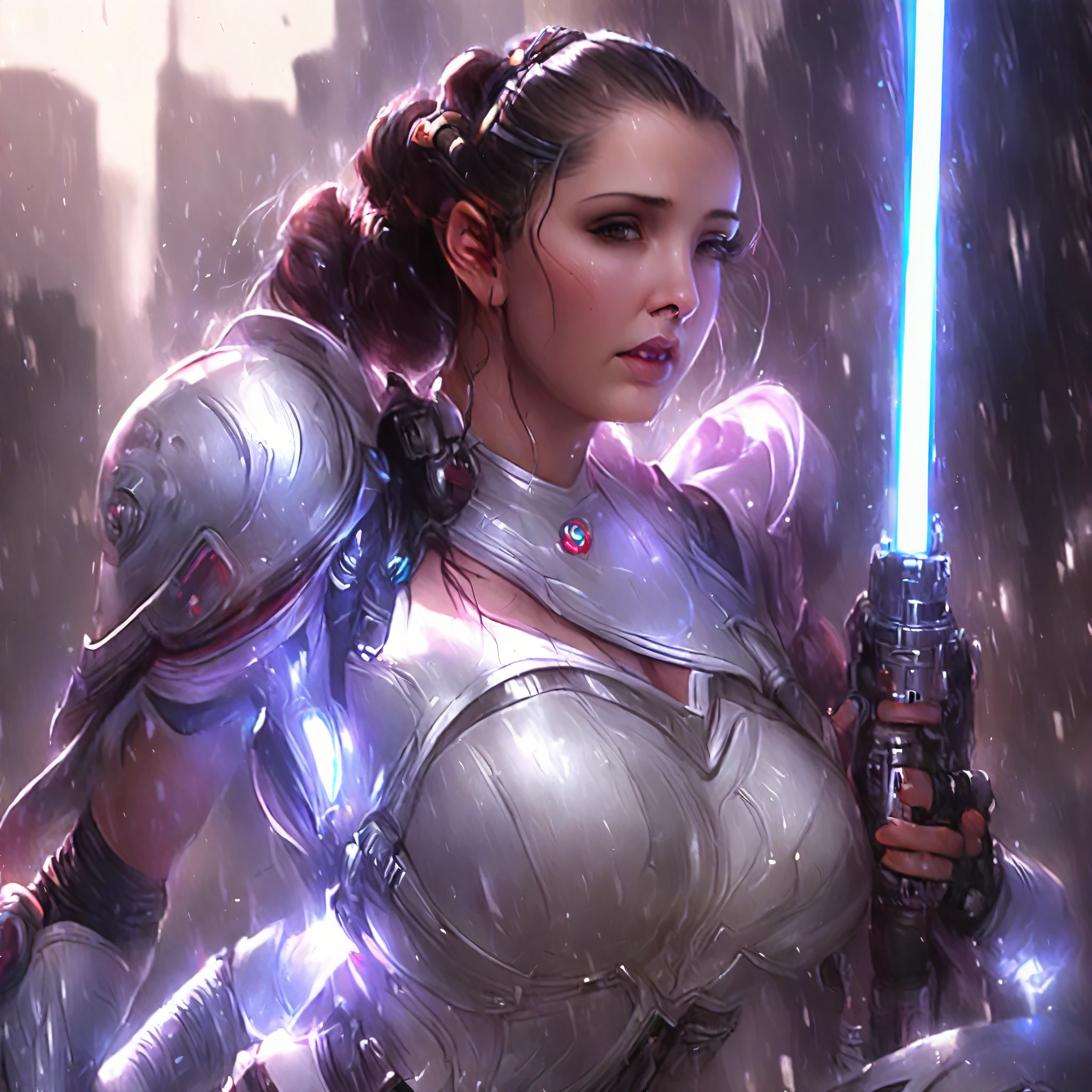 (best quality,4k,8k,highres,masterpiece:1.2),ultra-detailed,(realistic,photorealistic,photo-realistic:1.37),Sci-fi,Portraits,Princess Leia,crying,begging for mercy, extremely distressed,high-tech lightsaber guillotine,detailed facial features,wet tears,sparkling eyes,trembling lips,dark flowing hair,beautiful princess dress,metallic clamps securing her breasts,heart-wrenching scene,futuristic background with advanced technology,glimmering lights,ominous shadows,desperation,final plea for her life,emotional turmoil,tension in the air,colorful lights illuminating her face, intense action sequence,stunning composition,vivid colors,high contrast lighting,dynamic movement.
