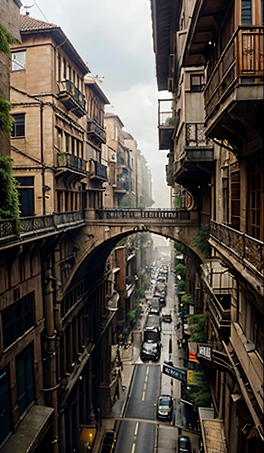 ((masterpiece)),((best quality)),((high detial)),((realistic,))
Industrial age city, deep canyons in the middle, architectural streets, bazaars, Bridges, rainy days, steampunk, European architecture