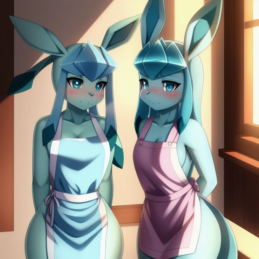 Glaceon,furry,Bust 87,Waist 57,Thigh 86,Good resolution,Apron set,Good light and shadow details,shade,sexy body,blushing