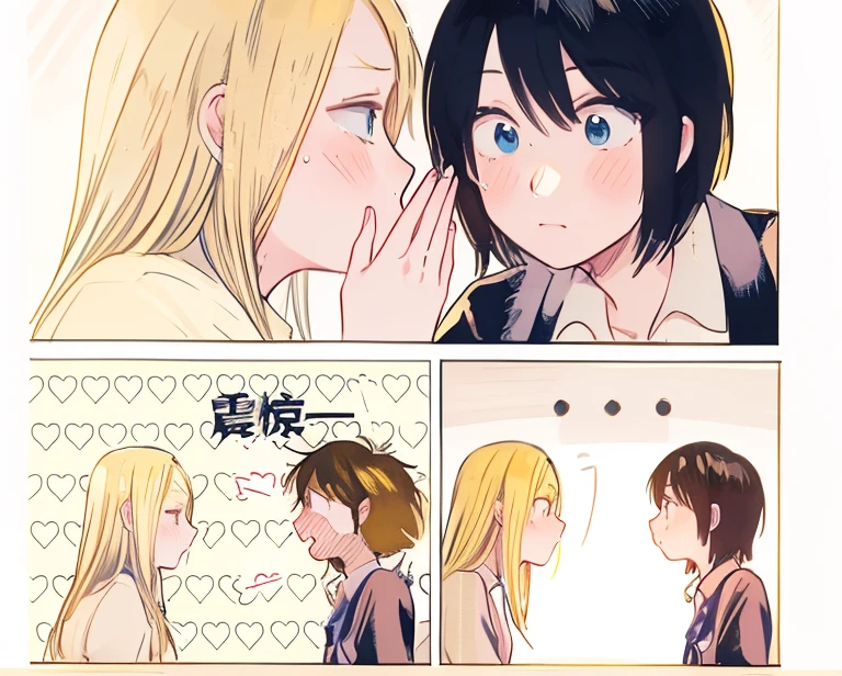 [[[ Super detailed, best quality, beautiful, 4K]]], portrait, Modern classrooms, two girls，japanese manga，2D cartoon，blonde