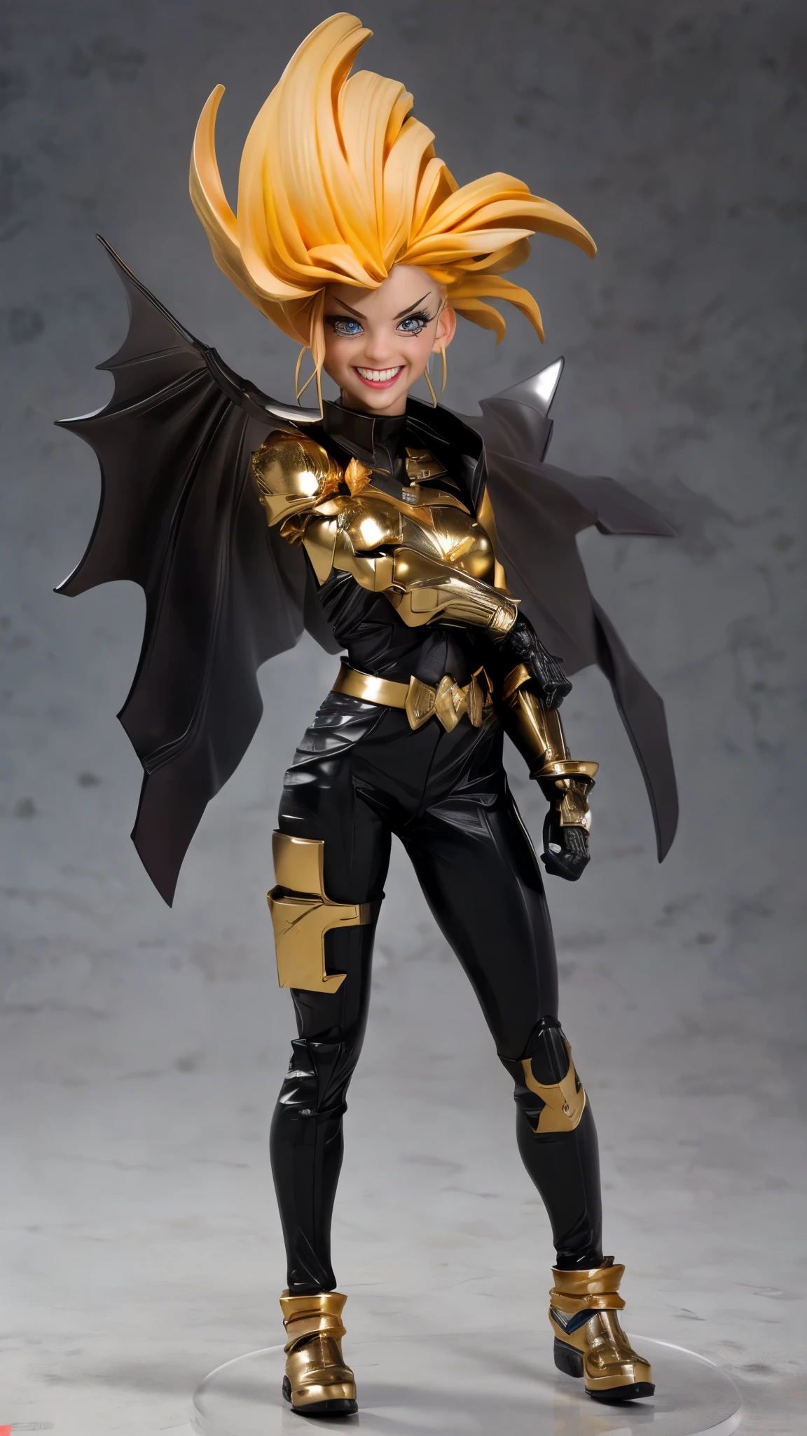 (best quality,4k,8k,highres,masterpiece:1.2),ultra-detailed, An action figure of a Alien Princess, with lightning powers and stylized golden electric armor, short blond hair, strutting her stuff, Smiling and laughing, Flirting with the viewer, , ((Fullbody-shot)) HDR, 8k, absurdres, cinestill 800, sharp focus, add_detail:2 (1woman, solo)