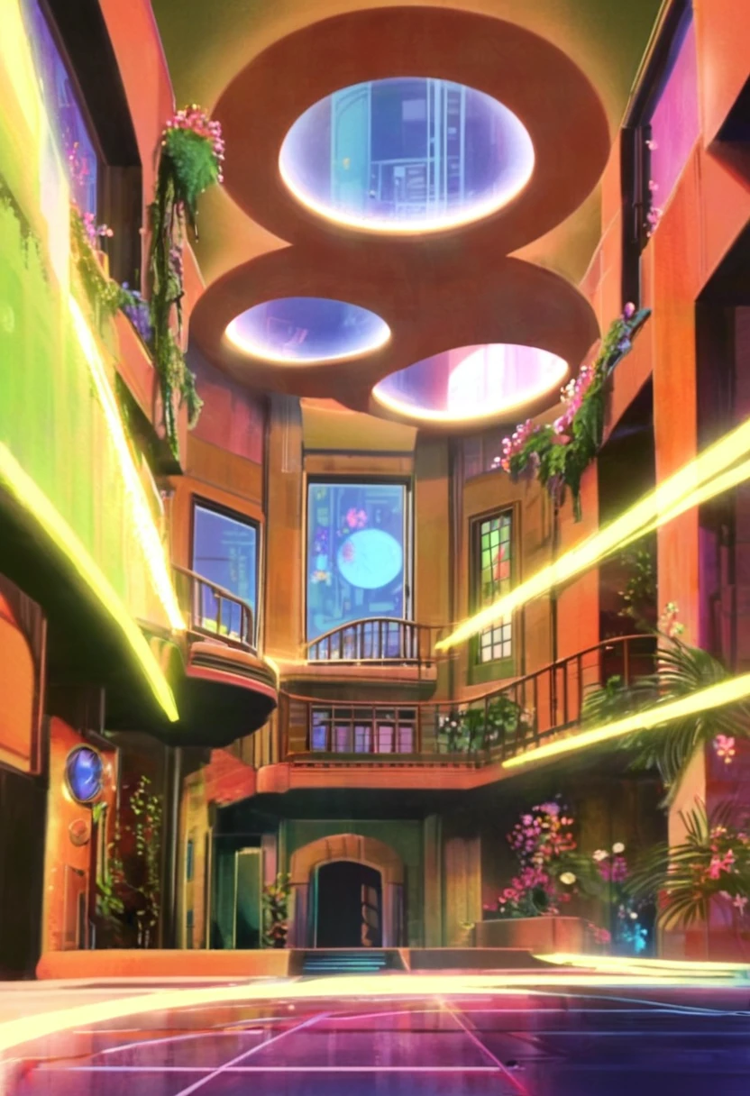 inside of beautiful well designed very appealing attractive Cybertronian bot family private home/habitation/residence detailed kinda art deco futurist cyberlike with touches/hints of greenery cybertronian exotic natve growths greenery Cybertron art/ historical pieces private residential quarters spaces rooms with views onto gardens/native green areas Huge round and bay windows.Subtle hint of plants natural growth inside bright colors designs-metallic colors geometric patterns shapes and designs with oval or big round windows bay windows metallic elements touches of chrome copper bronze steel gold thruout a cyber futurist kinda art deco cybertronian look and feel"Bright and shiny colors metallic colors and tones jewel tones. screens with holographic projections lowing lines or symbols reminiscent of Cybertronian writing. They could serve as both decoration and functional indicators.Habitations homes suffused with brilliant Cybertronian light very detailed exotoc kinda otherworldly futurist also with hover vehicles landing bays attached With skylights cyberonian located thruout residence habitation having a epic impressive cyberlike kinda futurist look and feel. Cybertronian inside futurist style fountains with Cybertronian style art pieces varied bright colors and tones thruout incredibly detailed 4k piece an images high rez looks HD with restrained subtle light hand hints/ touches neon and fluorescent colors inside with cybertronian somewhat cyberlike comfortablefuturist very Cybetronian furniture pieces with art -nice well sized like common area rooms gathering spots. use of Cybertronian like tiles-marblelike surfaces discreetly placed arrangengement of exotic Cybertronian like style flowers / native exotic growth/ greenery flower arrangements almost japanese style with JewwlMetallic colorsstyle Cybetronian glass like windows very Cybetron cyberlike modernist/art deco funiture pieces and Cybertron art/Masterpiecewith attractive Cybertronbots male/female in piece