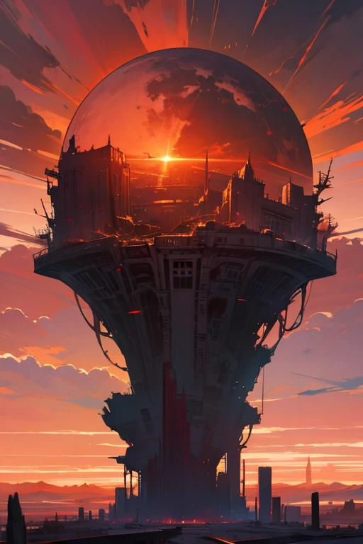 highest quality、Desolate Earth、wreckage、Red Sky、Surrealism