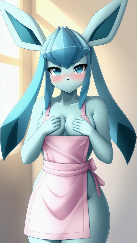 Glaceon,furry,Bust 87,Waist 57,Thigh 86,Good resolution,Put your hand on your chest.,Apron set,Good light and shadow details,shade,y body,blushing