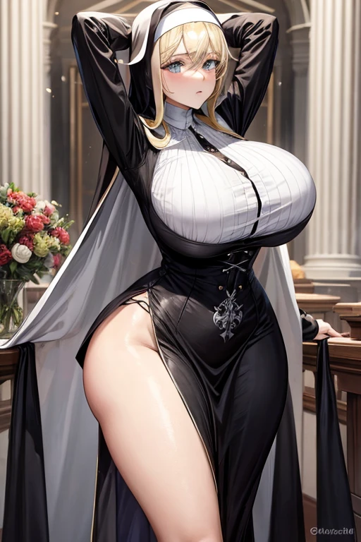 Prussian mom with very big and  dressed as a gothic nun