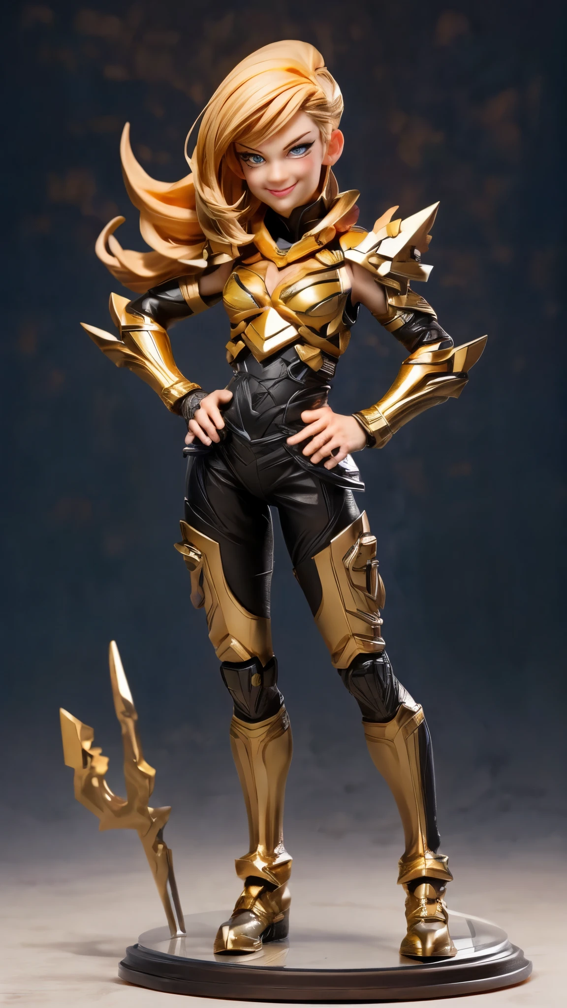 (best quality,4k,8k,highres,masterpiece:1.2),ultra-detailed, An action figure of a Alien Princess, with lightning powers and stylized golden electric armor, short blond hair, strutting her stuff, Smiling and laughing, Flirting with the viewer, ((Fullbody-shot)) HDR, 8k, absurdres, cinestill 800, sharp focus, add_detail:2 (1woman, solo)
