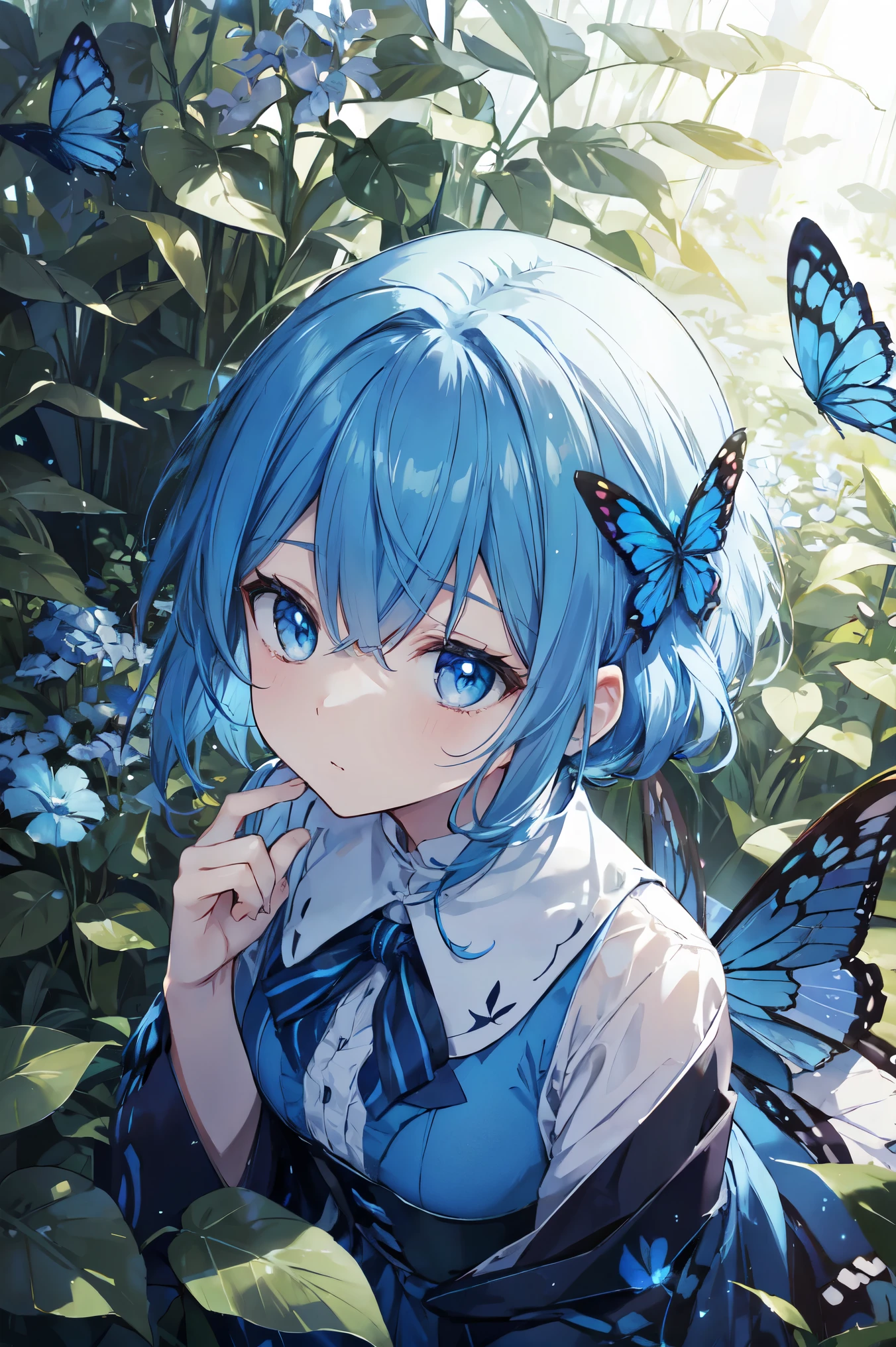 Blue Butterfly、 look up、From above、in the forest