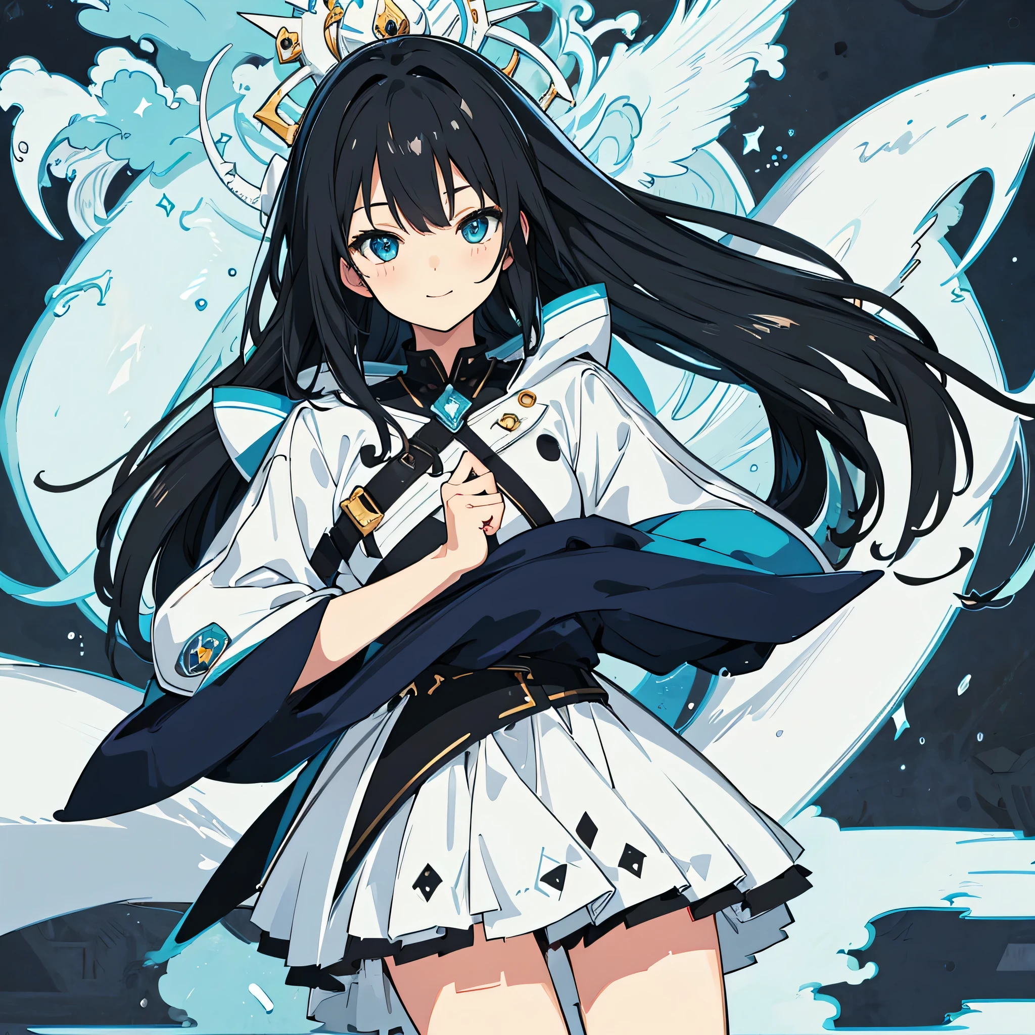 ((best quality)), ((Masterpiece)), (details), perfect face` Black hair anime girl` blue eye` focus face` hd`4k`cute smile`cute background`shot hair`