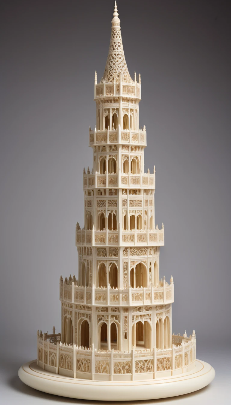 Carving a hollow exquisite tower on ivory