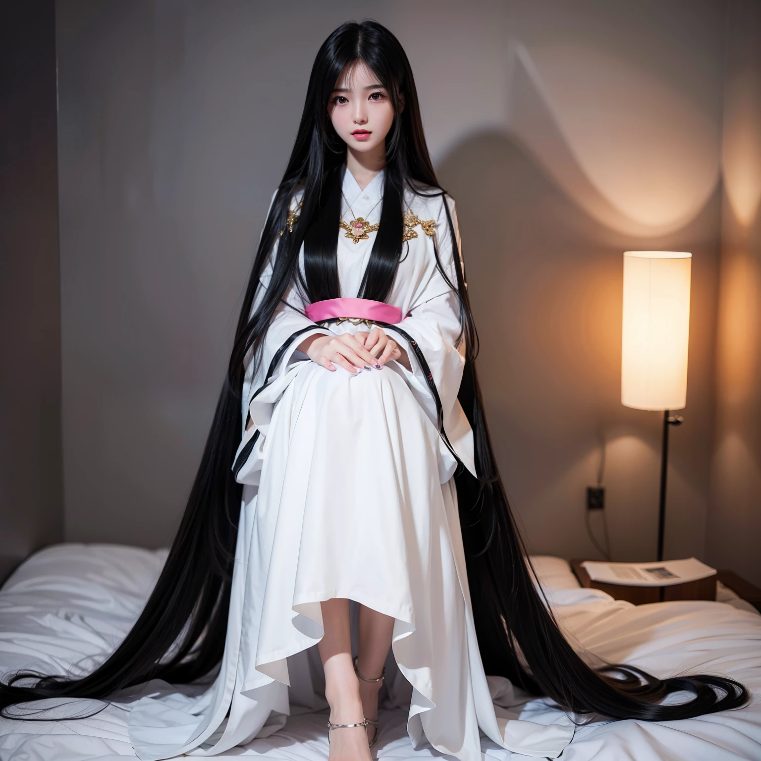 Super Long Hair、Best image quality、highest quality、Highest Resolution、Ultra-realistic photos、Full body photo、1 girl、Very beautiful face、Super super long hair、Hair Length Approx.5Meters、Straight black hair、Black hair longer than height、Black hair that hasn't been cut for over 20 years、Slender body、naked、World Long Hair Contest Winner、Terrifyingly thick black hair、My very long black hair is wrapped around my body.、Location: Bedroom、3Meters離れたところから撮影、Shiny and beautiful black hair、Terrifyingly long black hair、The luster of her black hair is so beautiful、Too much black hair、Very long black hair filling the screen、The longest black hair in the world、The most black hair in the world、The most beautiful black hair in the world、My long black hair is spilling out all over the room.、My long black hair makes the whole room pitch black.、Her very long black hair is tucked up in both hands、Her long black hair blooms like a flower garden、