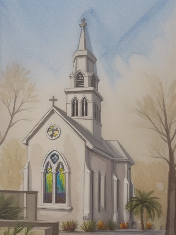 Ultra-realistic 8k, hd image quality, sharp detail, 2-story (((Church :1.3))) house, main materials: white walls, wooden ceiling accents, large glass windows, roads, cars, sidewalks, American Palm trees high, has a small alley, located in a residential area, modern style, shimmering sky, sunset light, feels peaceful, beautiful, close and warm, ((Warm light from indoor:1.3)), (daylight:1.2), perfect lighting,dynamic light,2 large glass doors,((1 large glass window:1.3)), (night light), (colorful flowers in front of the house)