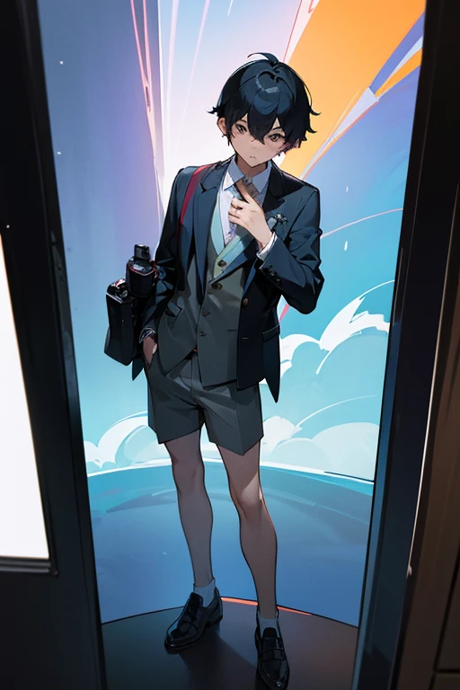 Masterpiece、High resolution、Boy in a blazer、Shorts、whole body、Camera angle(Parallel)
